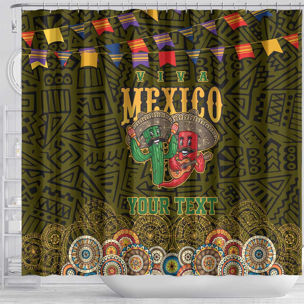 Personalized Mexico Cinco De Mayo Shower Curtain Chilli Pepper and Cactus