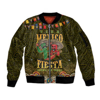 Personalized Mexico Cinco De Mayo Sleeve Zip Bomber Jacket Chilli Pepper and Cactus