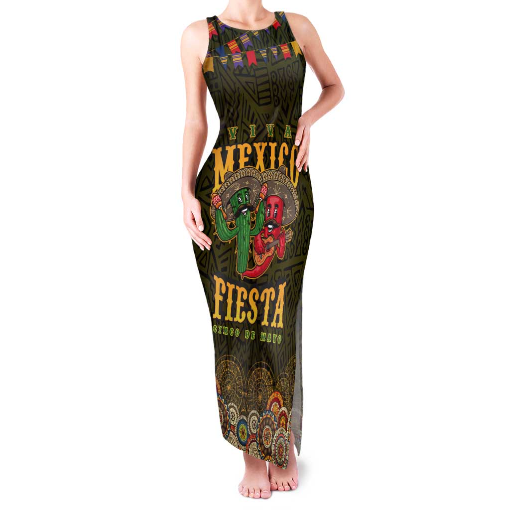 Personalized Mexico Cinco De Mayo Tank Maxi Dress Chilli Pepper and Cactus