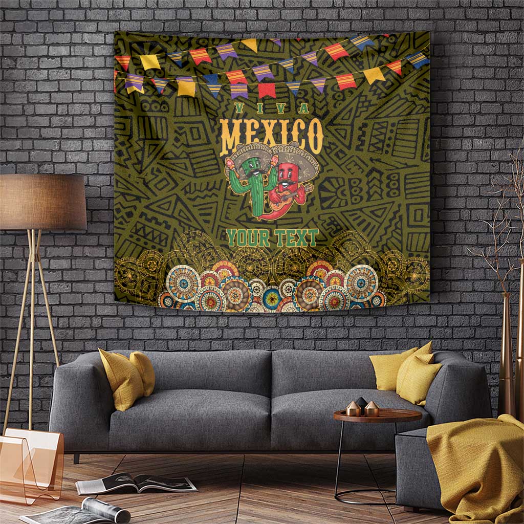 Personalized Mexico Cinco De Mayo Tapestry Chilli Pepper and Cactus