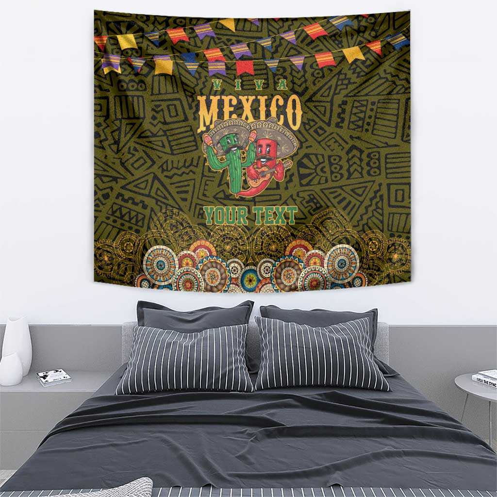 Personalized Mexico Cinco De Mayo Tapestry Chilli Pepper and Cactus