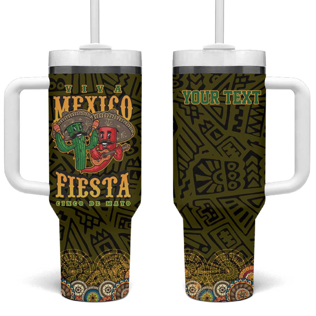 Personalized Mexico Cinco De Mayo Tumbler With Handle Chilli Pepper and Cactus
