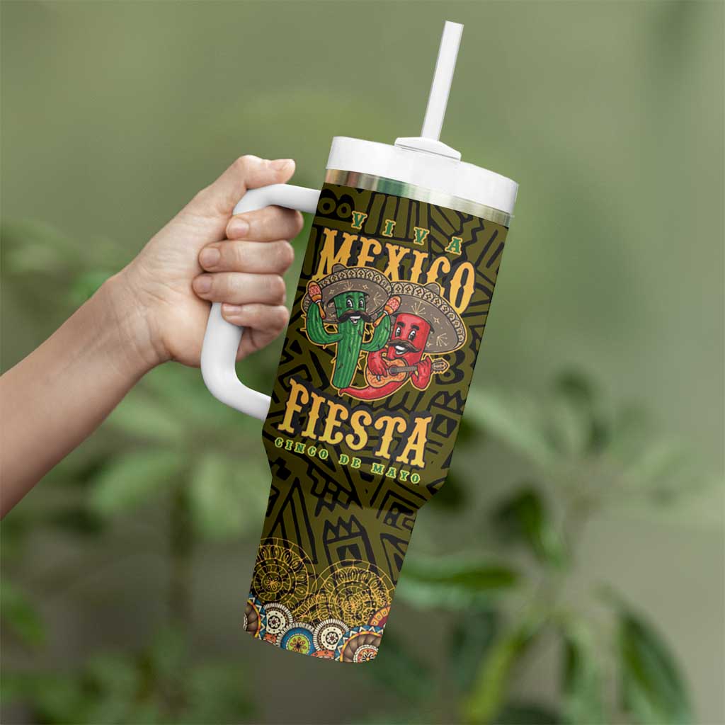Personalized Mexico Cinco De Mayo Tumbler With Handle Chilli Pepper and Cactus