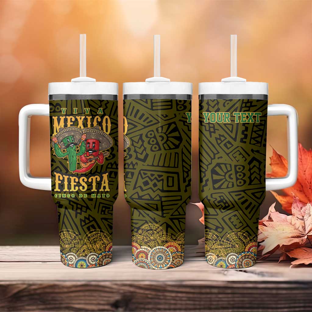 Personalized Mexico Cinco De Mayo Tumbler With Handle Chilli Pepper and Cactus