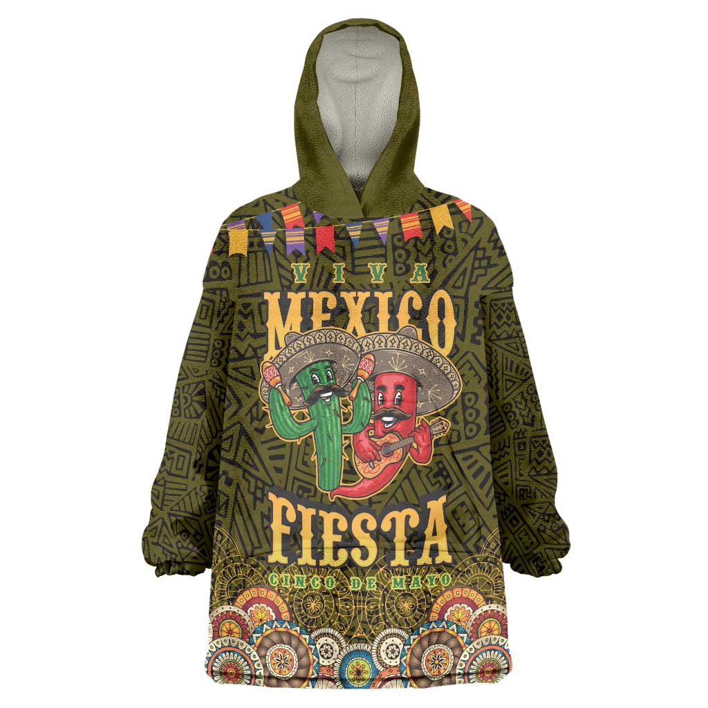 Personalized Mexico Cinco De Mayo Wearable Blanket Hoodie Chilli Pepper and Cactus