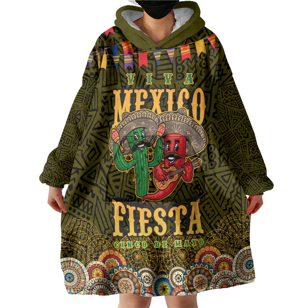 Personalized Mexico Cinco De Mayo Wearable Blanket Hoodie Chilli Pepper and Cactus