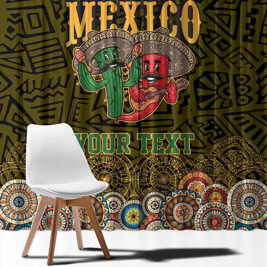 Personalized Mexico Cinco De Mayo Window Curtain Chilli Pepper and Cactus