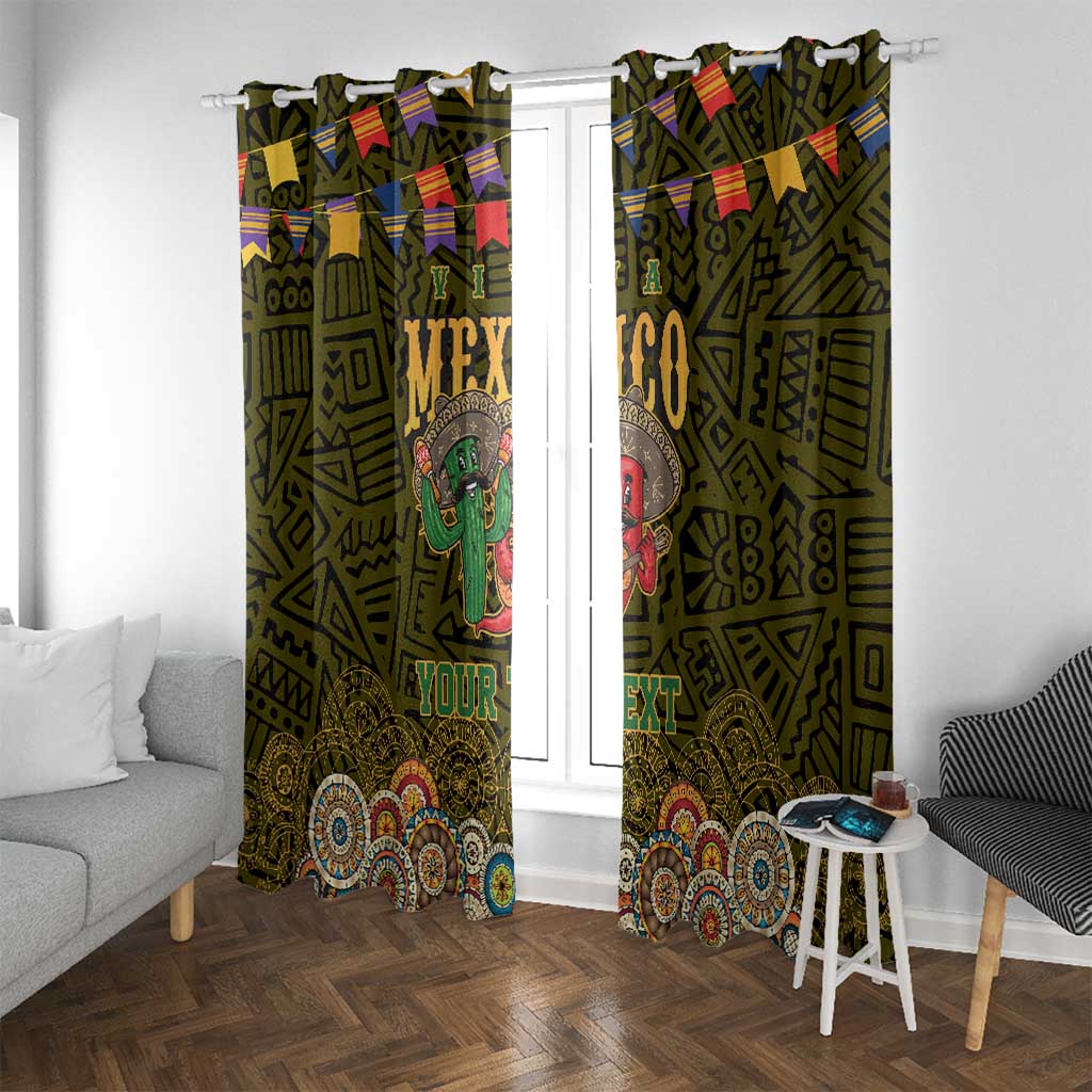 Personalized Mexico Cinco De Mayo Window Curtain Chilli Pepper and Cactus