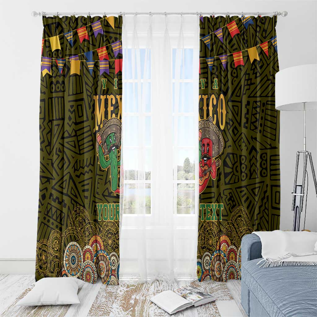 Personalized Mexico Cinco De Mayo Window Curtain Chilli Pepper and Cactus