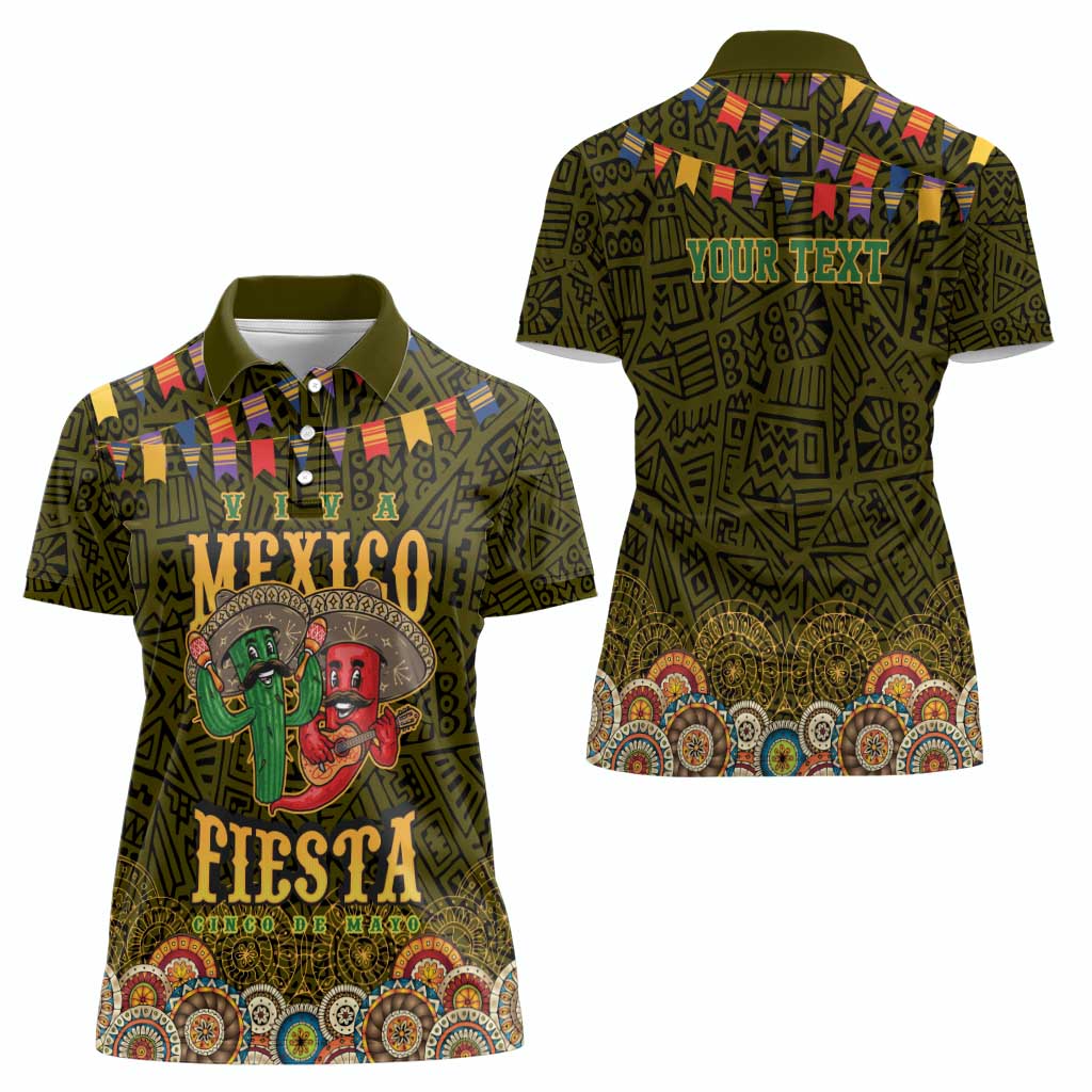 Personalized Mexico Cinco De Mayo Women Polo Shirt Chilli Pepper and Cactus