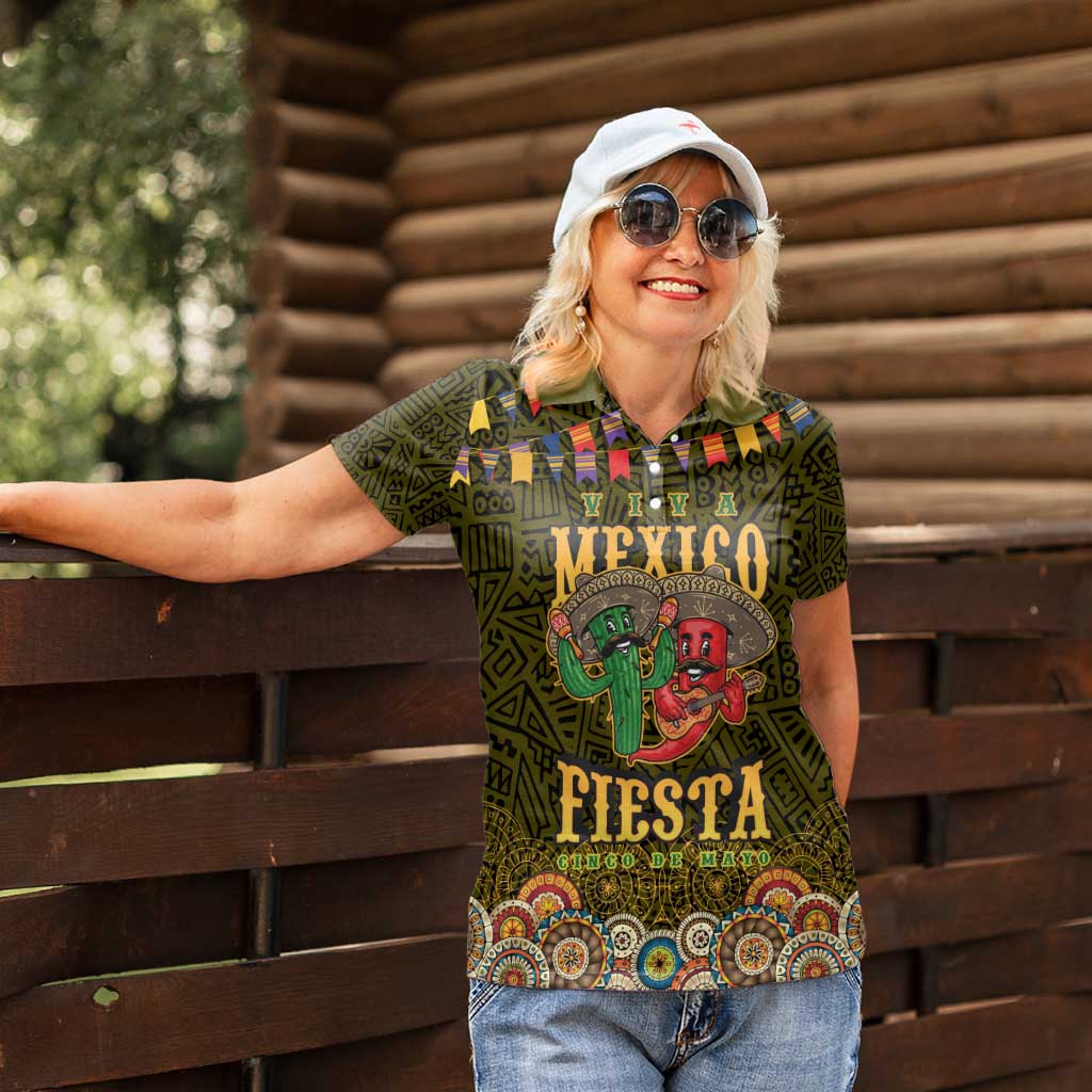 Personalized Mexico Cinco De Mayo Women Polo Shirt Chilli Pepper and Cactus
