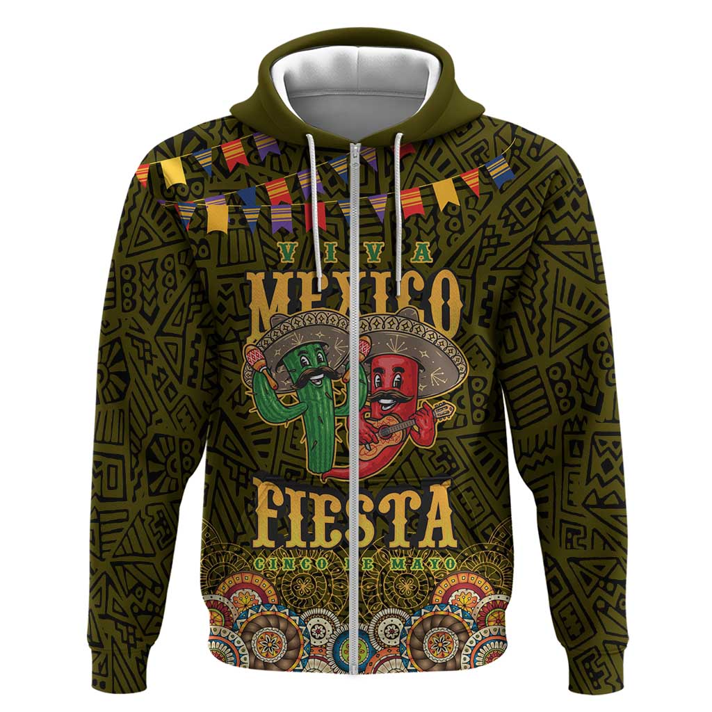 Personalized Mexico Cinco De Mayo Zip Hoodie Chilli Pepper and Cactus