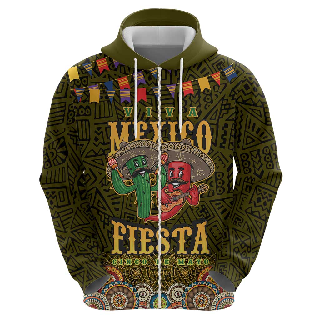 Personalized Mexico Cinco De Mayo Zip Hoodie Chilli Pepper and Cactus
