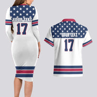 Custom USA Ice Hockey Couples Matching Long Sleeve Bodycon Dress and Hawaiian Shirt Sporty Style Go Champions