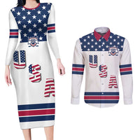 Custom USA Ice Hockey Couples Matching Long Sleeve Bodycon Dress and Long Sleeve Button Shirt Sporty Style Go Champions