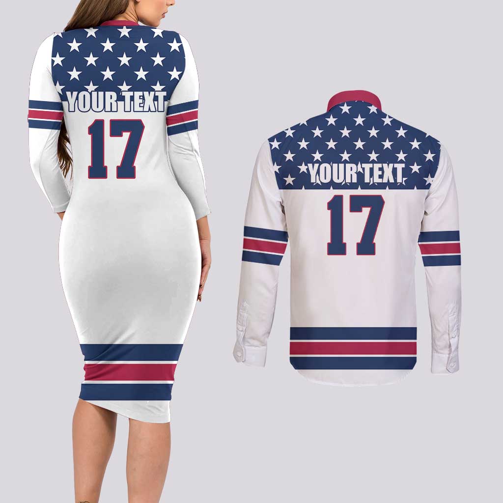 Custom USA Ice Hockey Couples Matching Long Sleeve Bodycon Dress and Long Sleeve Button Shirt Sporty Style Go Champions