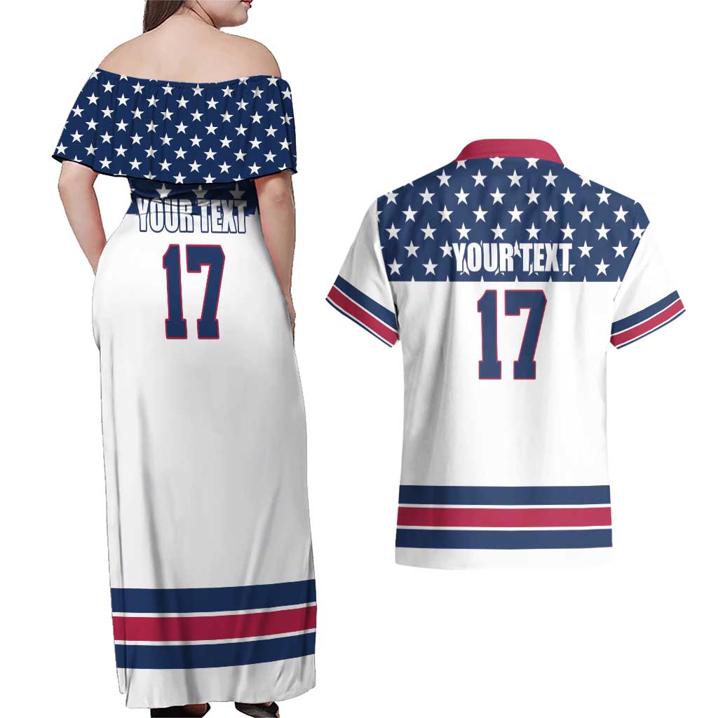 Custom USA Ice Hockey Couples Matching Off Shoulder Maxi Dress and Hawaiian Shirt Sporty Style Go Champions