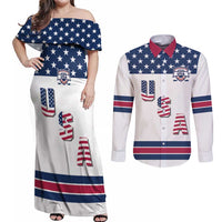 Custom USA Ice Hockey Couples Matching Off Shoulder Maxi Dress and Long Sleeve Button Shirt Sporty Style Go Champions