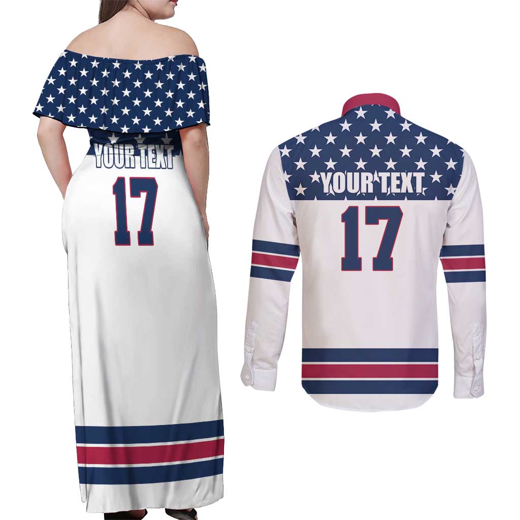Custom USA Ice Hockey Couples Matching Off Shoulder Maxi Dress and Long Sleeve Button Shirt Sporty Style Go Champions