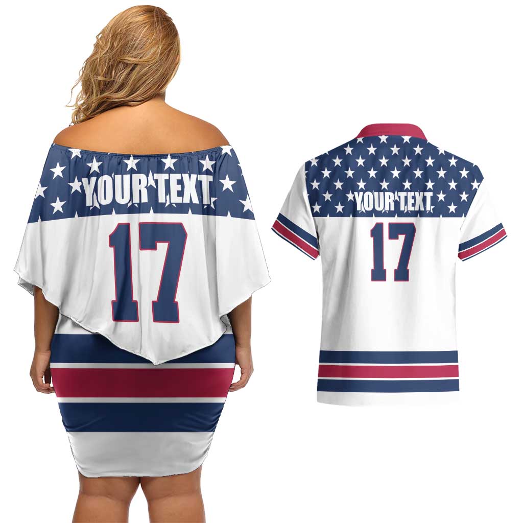 Custom USA Ice Hockey Couples Matching Off Shoulder Short Dress and Hawaiian Shirt Sporty Style Go Champions