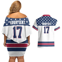 Custom USA Ice Hockey Couples Matching Off Shoulder Short Dress and Hawaiian Shirt Sporty Style Go Champions