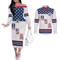 Custom USA Ice Hockey Couples Matching Off The Shoulder Long Sleeve Dress and Long Sleeve Button Shirt Sporty Style Go Champions