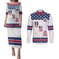 Custom USA Ice Hockey Couples Matching Puletasi and Long Sleeve Button Shirt Sporty Style Go Champions