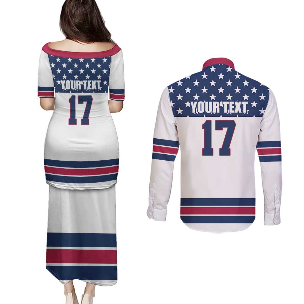 Custom USA Ice Hockey Couples Matching Puletasi and Long Sleeve Button Shirt Sporty Style Go Champions