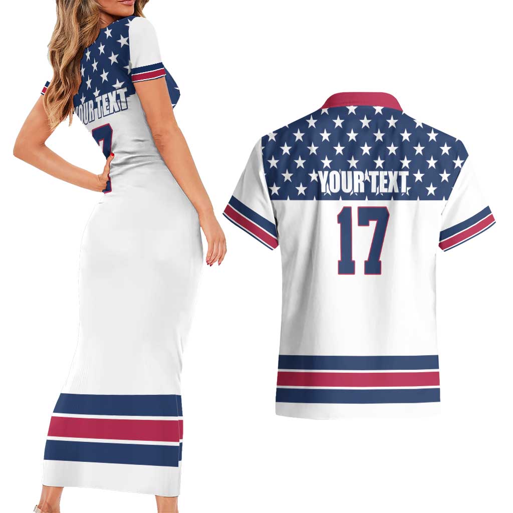 Custom USA Ice Hockey Couples Matching Short Sleeve Bodycon Dress and Hawaiian Shirt Sporty Style Go Champions