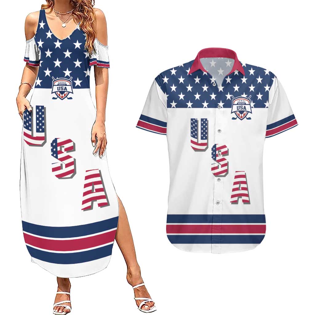 Custom USA Ice Hockey Couples Matching Summer Maxi Dress and Hawaiian Shirt Sporty Style Go Champions