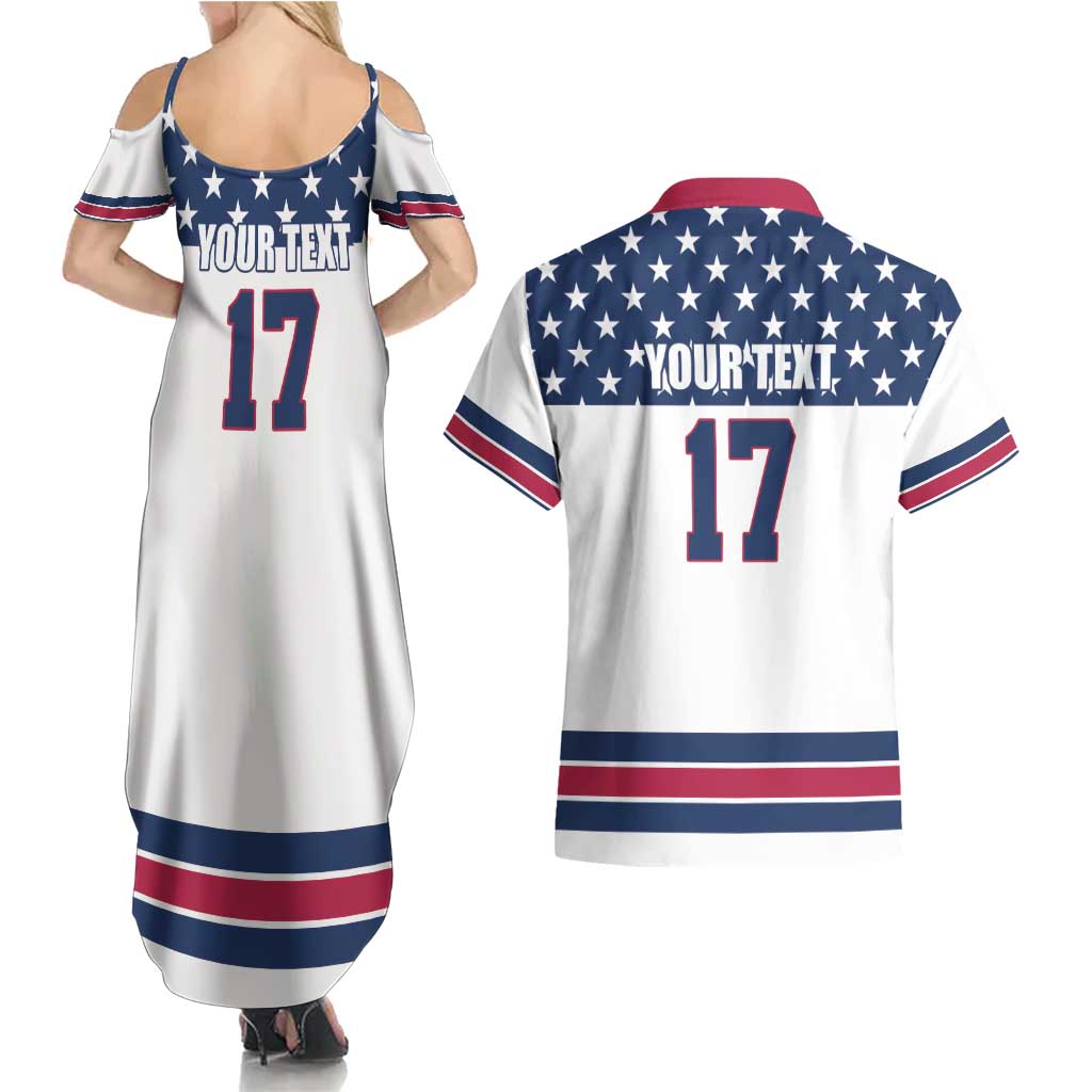 Custom USA Ice Hockey Couples Matching Summer Maxi Dress and Hawaiian Shirt Sporty Style Go Champions
