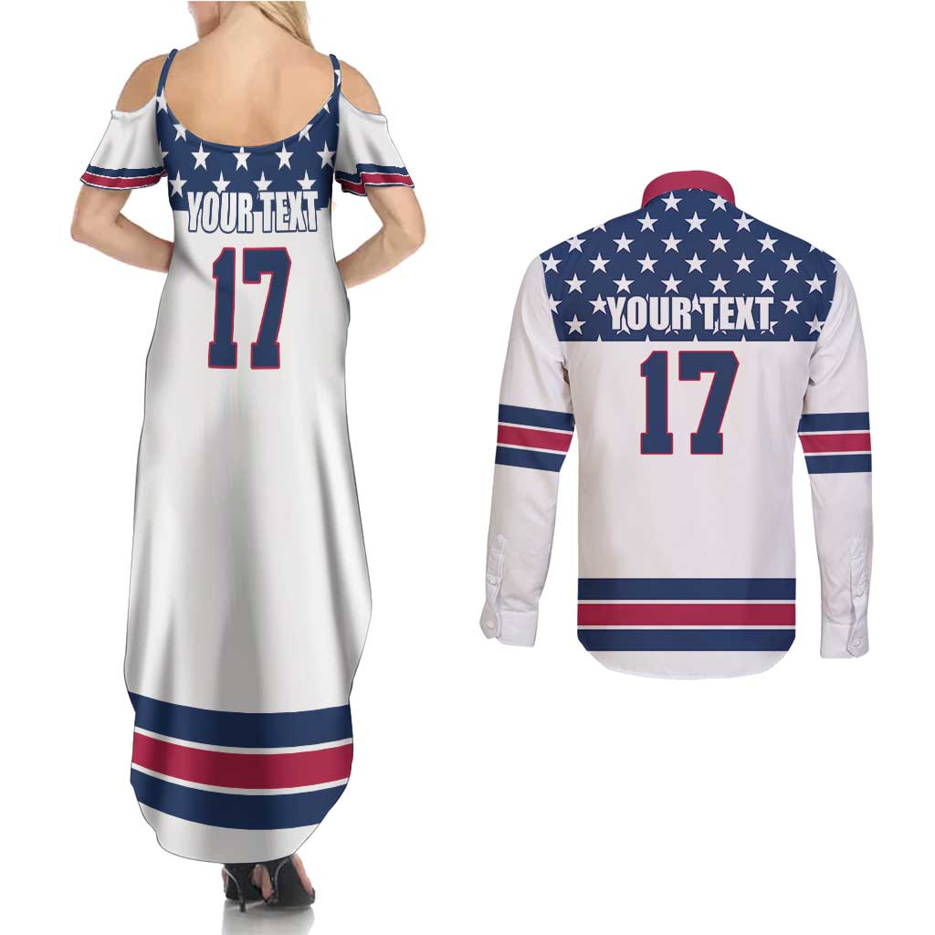Custom USA Ice Hockey Couples Matching Summer Maxi Dress and Long Sleeve Button Shirt Sporty Style Go Champions