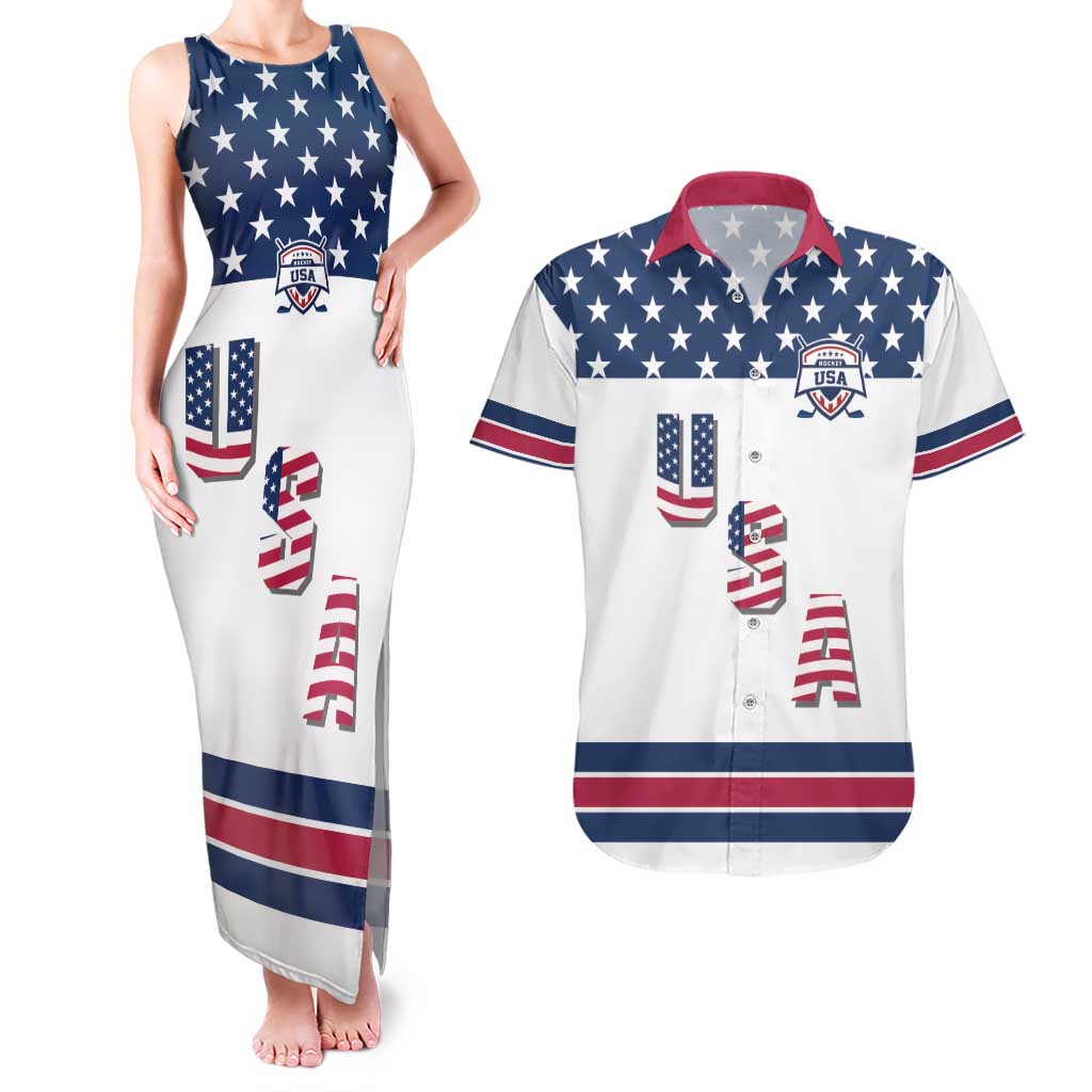 Custom USA Ice Hockey Couples Matching Tank Maxi Dress and Hawaiian Shirt Sporty Style Go Champions