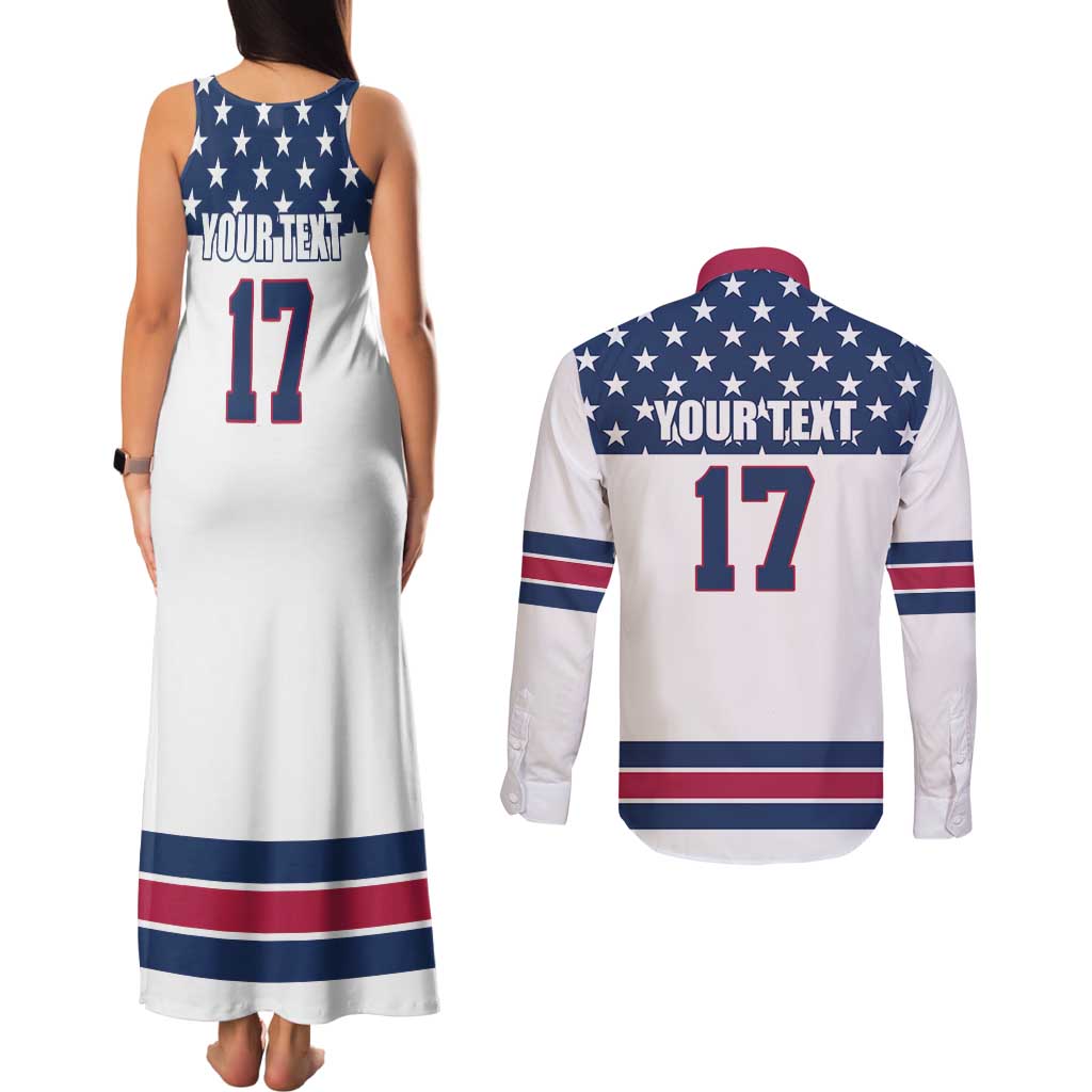 Custom USA Ice Hockey Couples Matching Tank Maxi Dress and Long Sleeve Button Shirt Sporty Style Go Champions