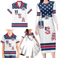 Custom USA Ice Hockey Family Matching Long Sleeve Bodycon Dress and Hawaiian Shirt Sporty Style Go Champions