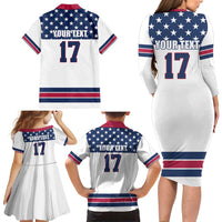 Custom USA Ice Hockey Family Matching Long Sleeve Bodycon Dress and Hawaiian Shirt Sporty Style Go Champions