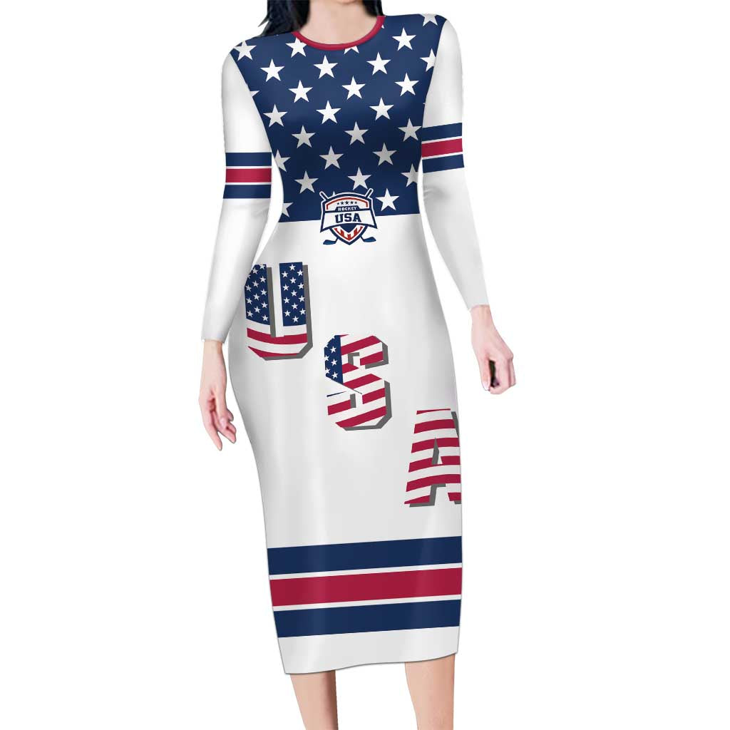 Custom USA Ice Hockey Family Matching Long Sleeve Bodycon Dress and Hawaiian Shirt Sporty Style Go Champions