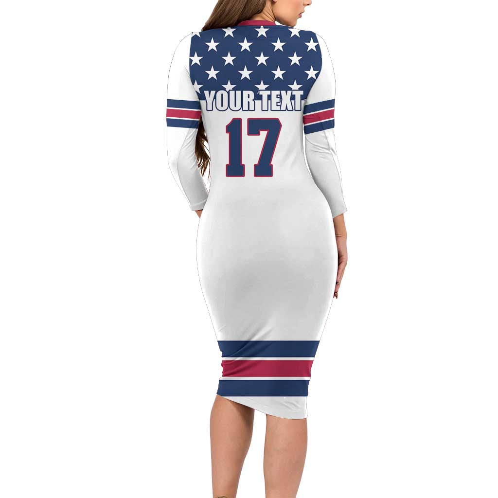 Custom USA Ice Hockey Family Matching Long Sleeve Bodycon Dress and Hawaiian Shirt Sporty Style Go Champions