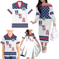 Custom USA Ice Hockey Family Matching Off The Shoulder Long Sleeve Dress and Hawaiian Shirt Sporty Style Go Champions