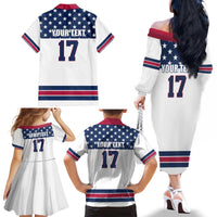 Custom USA Ice Hockey Family Matching Off The Shoulder Long Sleeve Dress and Hawaiian Shirt Sporty Style Go Champions