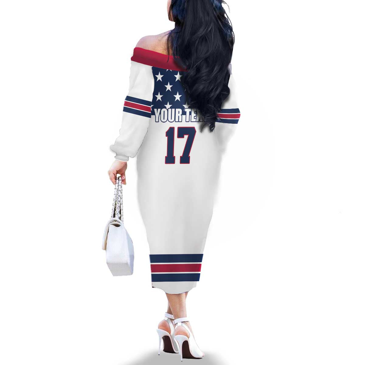 Custom USA Ice Hockey Family Matching Off The Shoulder Long Sleeve Dress and Hawaiian Shirt Sporty Style Go Champions