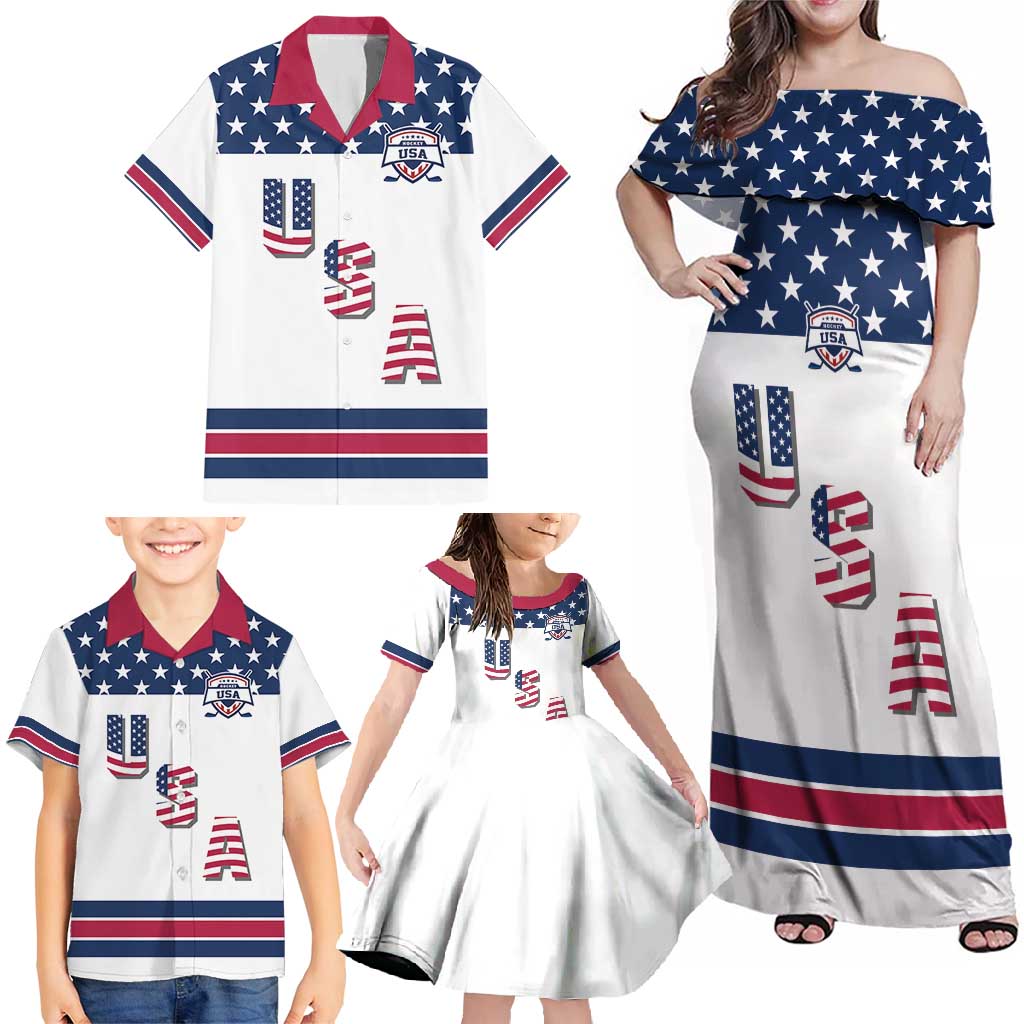 Custom USA Ice Hockey Family Matching Off Shoulder Maxi Dress and Hawaiian Shirt Sporty Style Go Champions