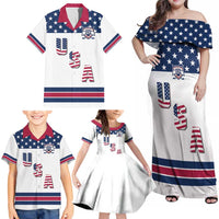 Custom USA Ice Hockey Family Matching Off Shoulder Maxi Dress and Hawaiian Shirt Sporty Style Go Champions
