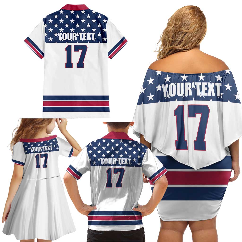 Custom USA Ice Hockey Family Matching Off Shoulder Short Dress and Hawaiian Shirt Sporty Style Go Champions