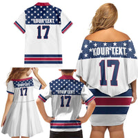 Custom USA Ice Hockey Family Matching Off Shoulder Short Dress and Hawaiian Shirt Sporty Style Go Champions