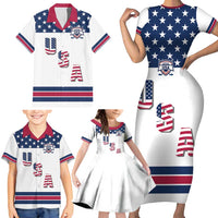 Custom USA Ice Hockey Family Matching Short Sleeve Bodycon Dress and Hawaiian Shirt Sporty Style Go Champions