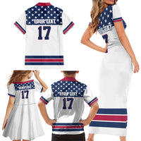 Custom USA Ice Hockey Family Matching Short Sleeve Bodycon Dress and Hawaiian Shirt Sporty Style Go Champions