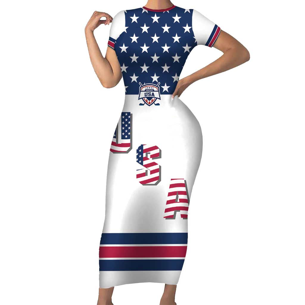 Custom USA Ice Hockey Family Matching Short Sleeve Bodycon Dress and Hawaiian Shirt Sporty Style Go Champions