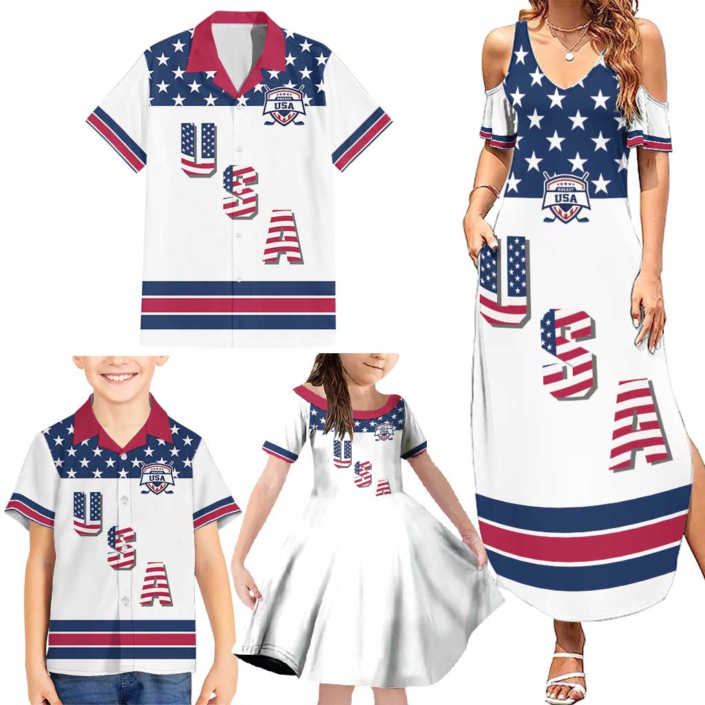 Custom USA Ice Hockey Family Matching Summer Maxi Dress and Hawaiian Shirt Sporty Style Go Champions