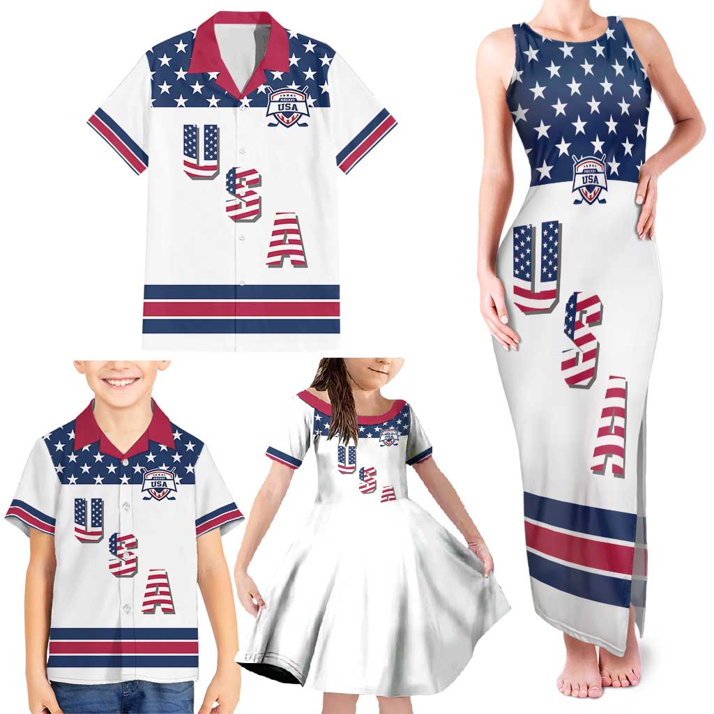 Custom USA Ice Hockey Family Matching Tank Maxi Dress and Hawaiian Shirt Sporty Style Go Champions